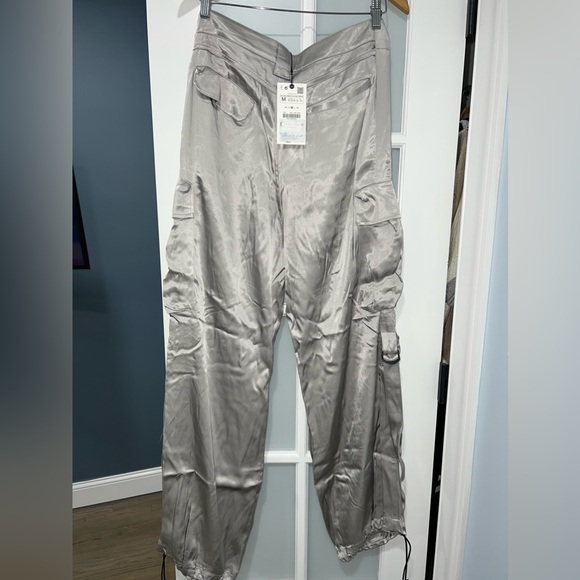 Zara silver satin cargo pants - Picture 2 of 4